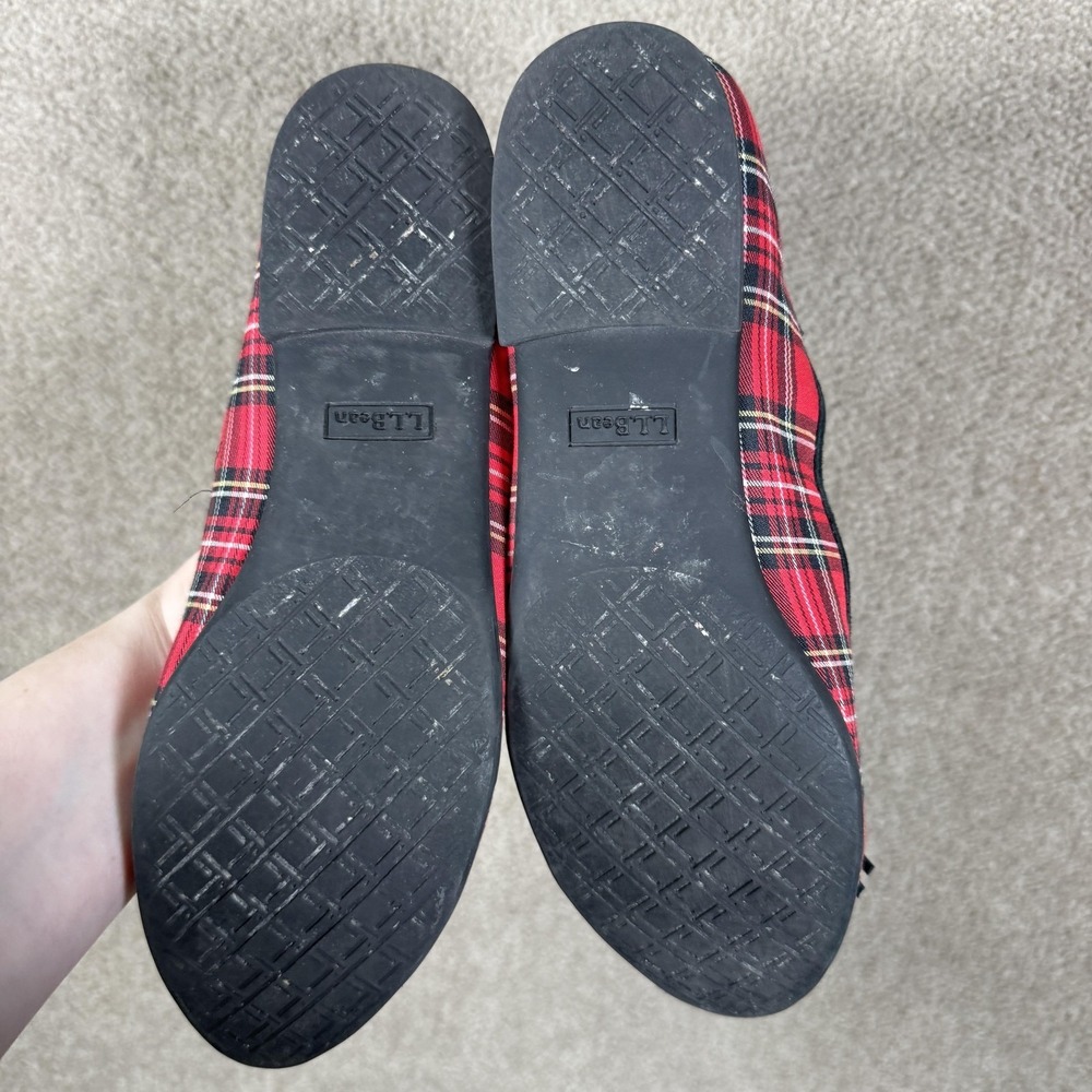 L.L. Bean Ballet Flats Shoes Womens Size 9 Red Plaid Bow Slip On Comfort - Picture 6 of 9